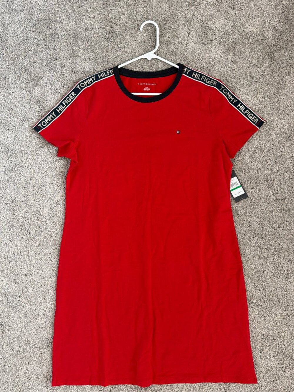 NWT Tommy Hilfiger Red Logo Tape Short Sleeve T-Shirt Dress Size Large